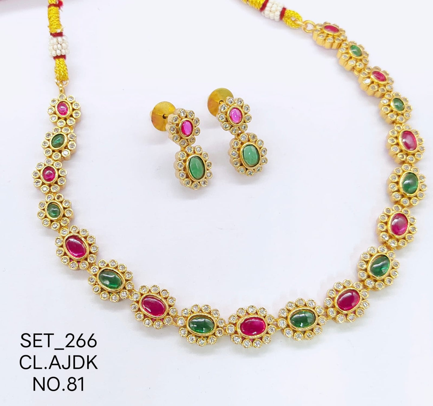 JTBS Stone Studded Brass Plated Jewellery Set