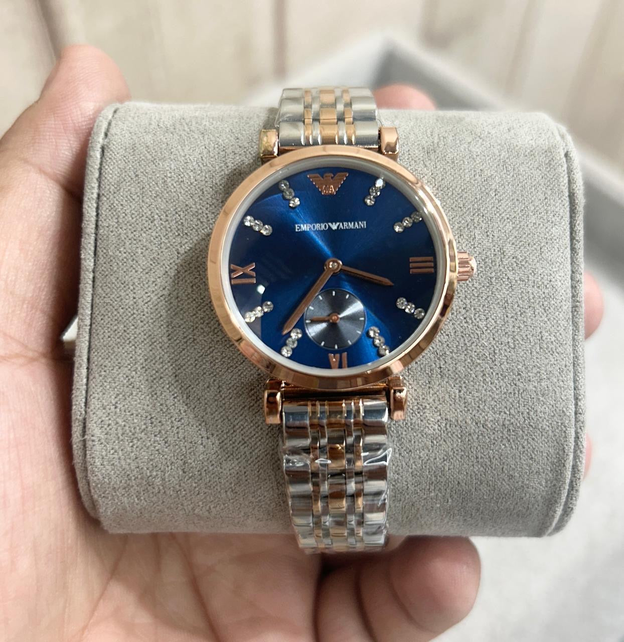 Emporio Armani Watch Two-Hand Dual Tone Blue Dial Stainless Steel ( Without Box )