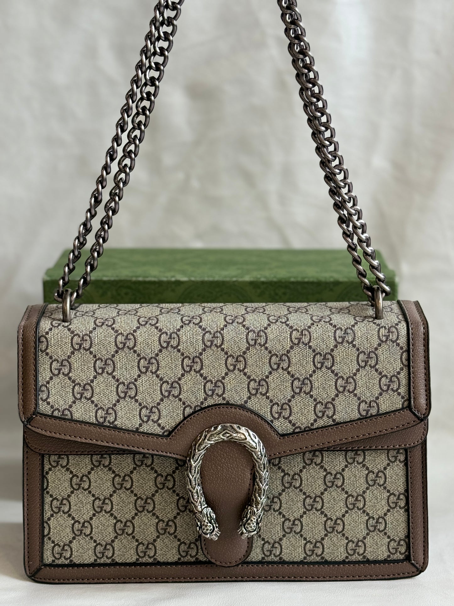 GUCCI DIANOYSUS OPHIDIA ENVELOP KHAKI AND BROWN COLOR SLING BAG ( WITH BOX )