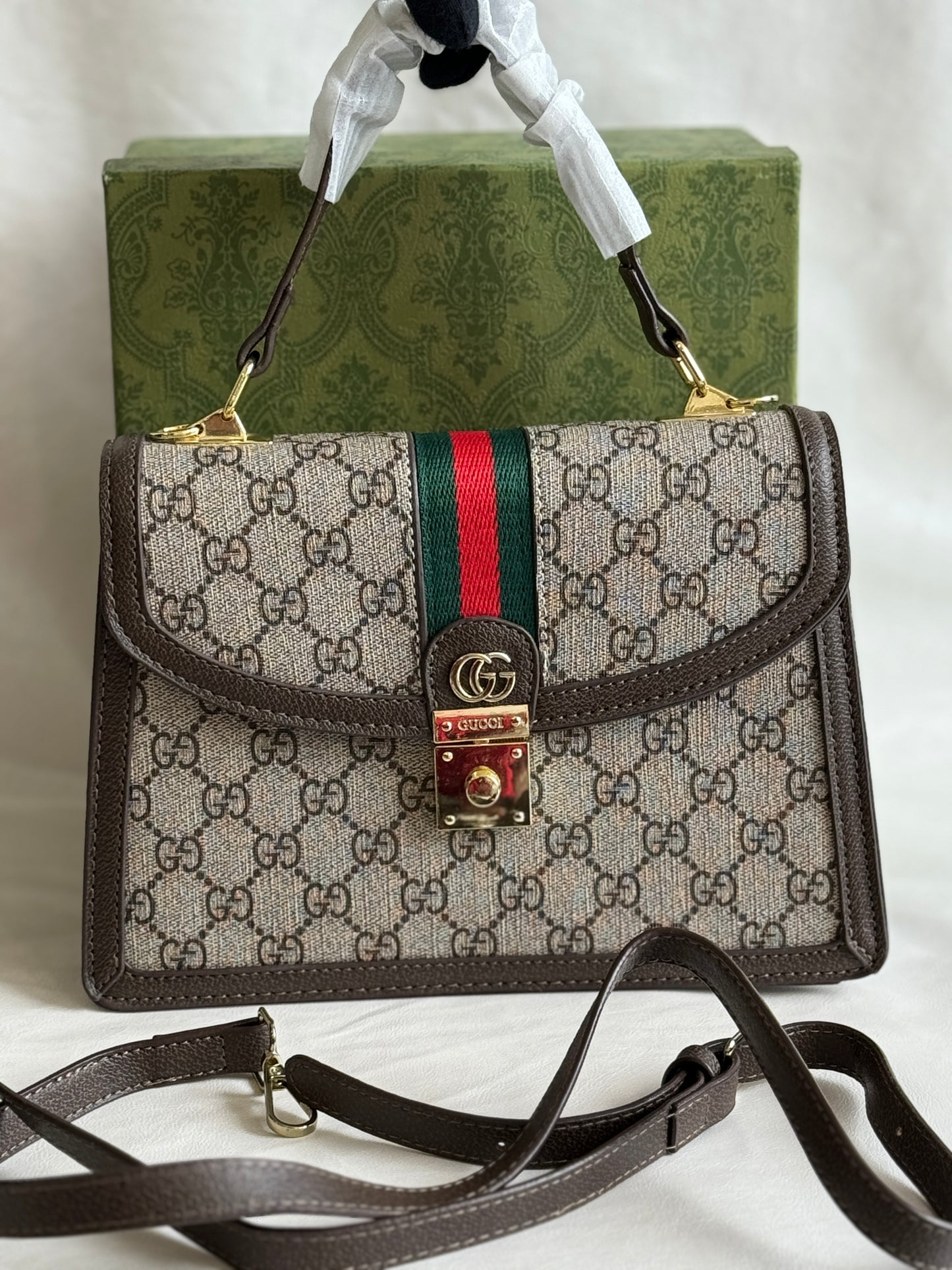 GUCCI GG OPHIDIA PREMIUM QUALITY WEB TOP HANDLE BAG ( WITH BOX )