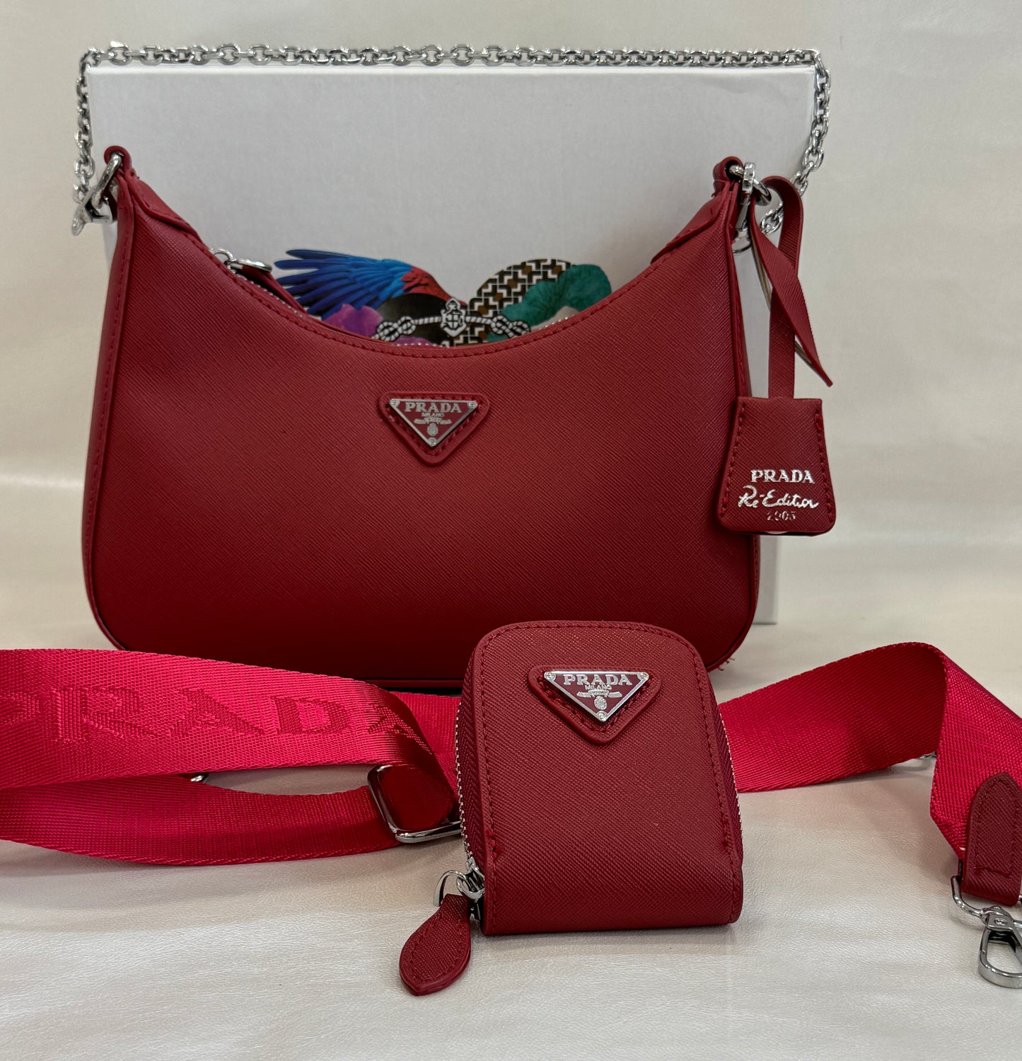 PRADA RED SING BAG ( WITH BOX )