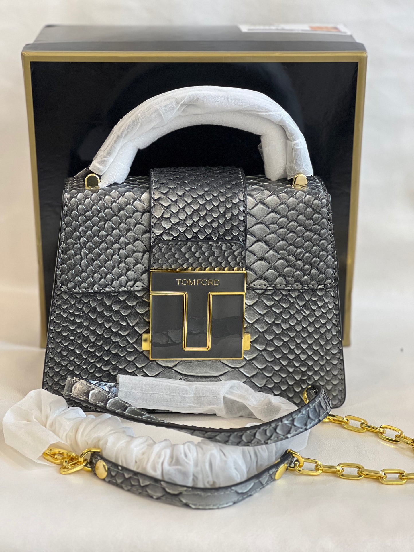 TOM FORD CROCODILE EMBOSSED BLACK SLING BAG (WITH BOX)