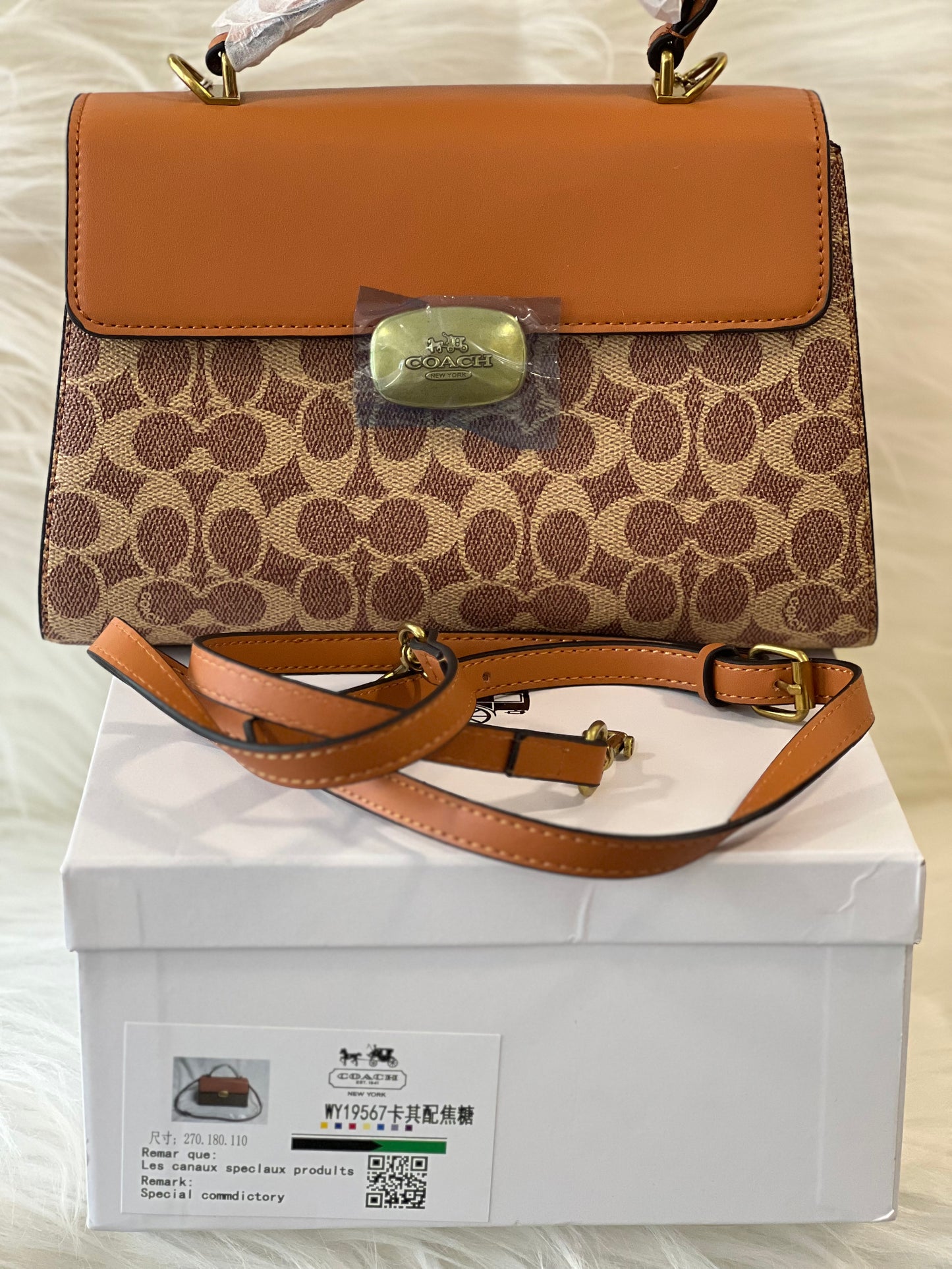 Coach Eliza Apricot Coffee Top Handle Sling Bag ( With Box )