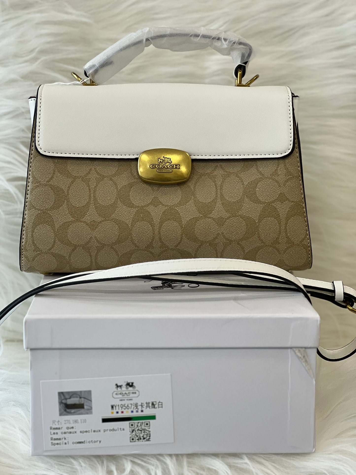 Coach Eliza Apricot White Top Handle Sling Bag ( With Box )