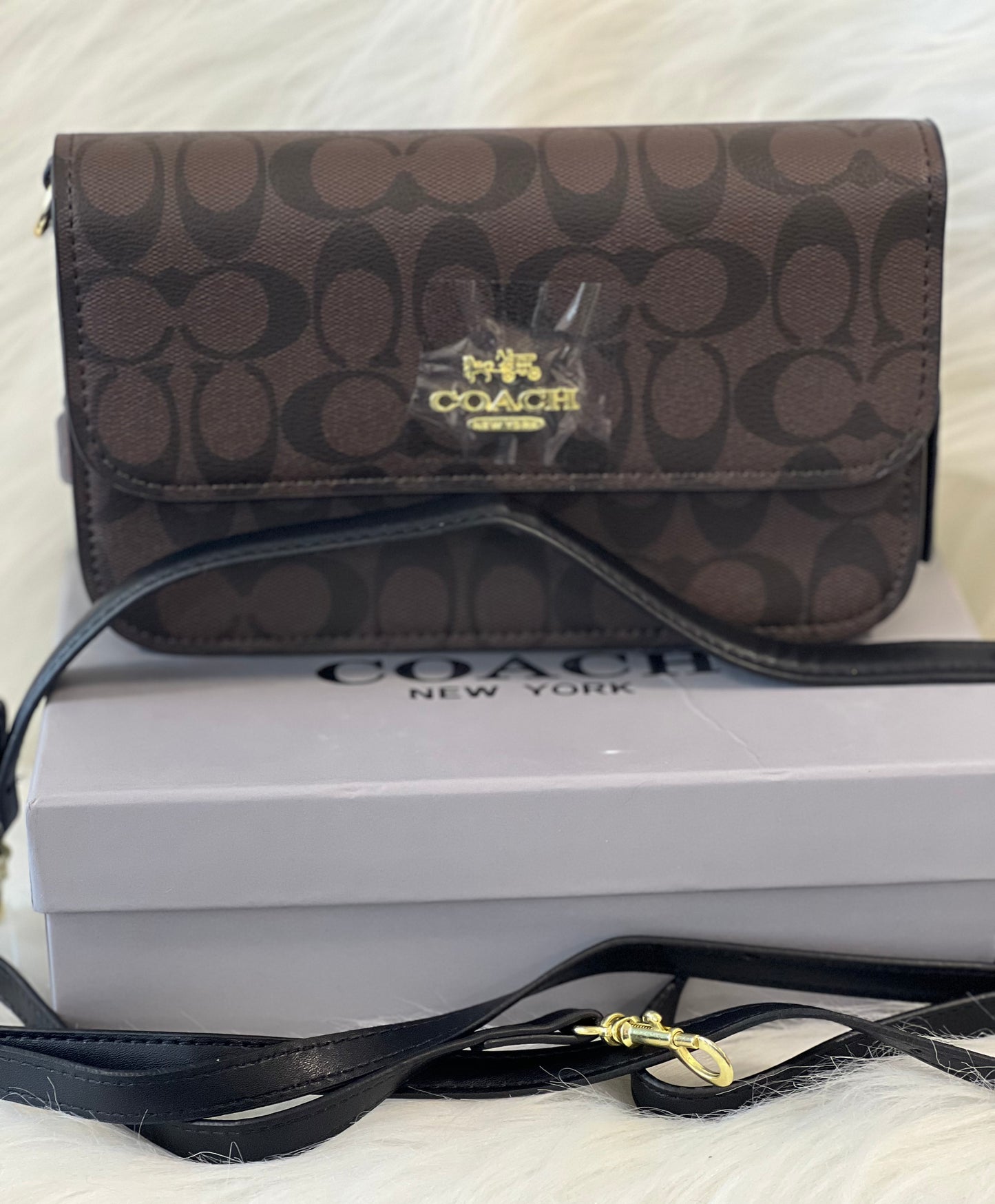 COAACH COFFEE COLOR SLING BAG ( WITH BOX )