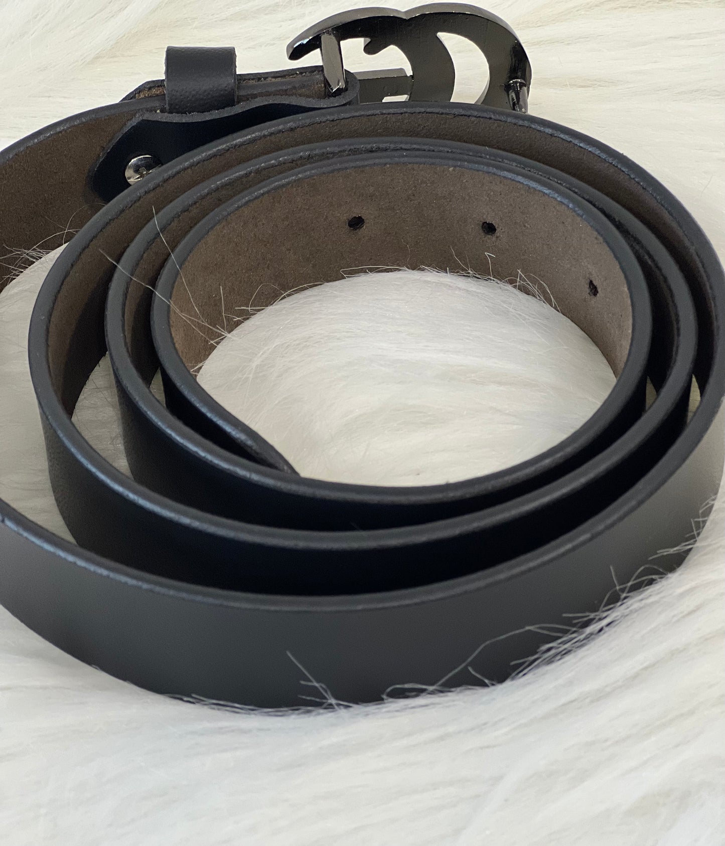 Gucii Black Leather Belt With Silver GG Buckle ( Without Box )