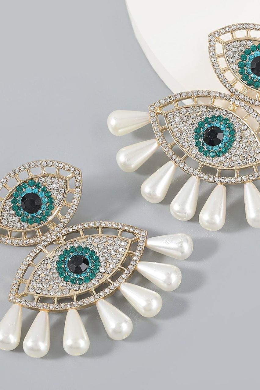 JTBS Earrings Fashion Personality Unique Abstract Eye Crystal Rhinestone Tassel Pendant Geometric Earrings