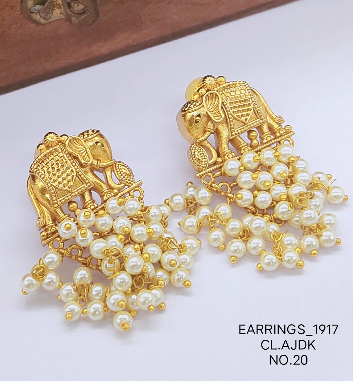 JTBS Traditional Elephant Earrings with Pearl Layer Hanging