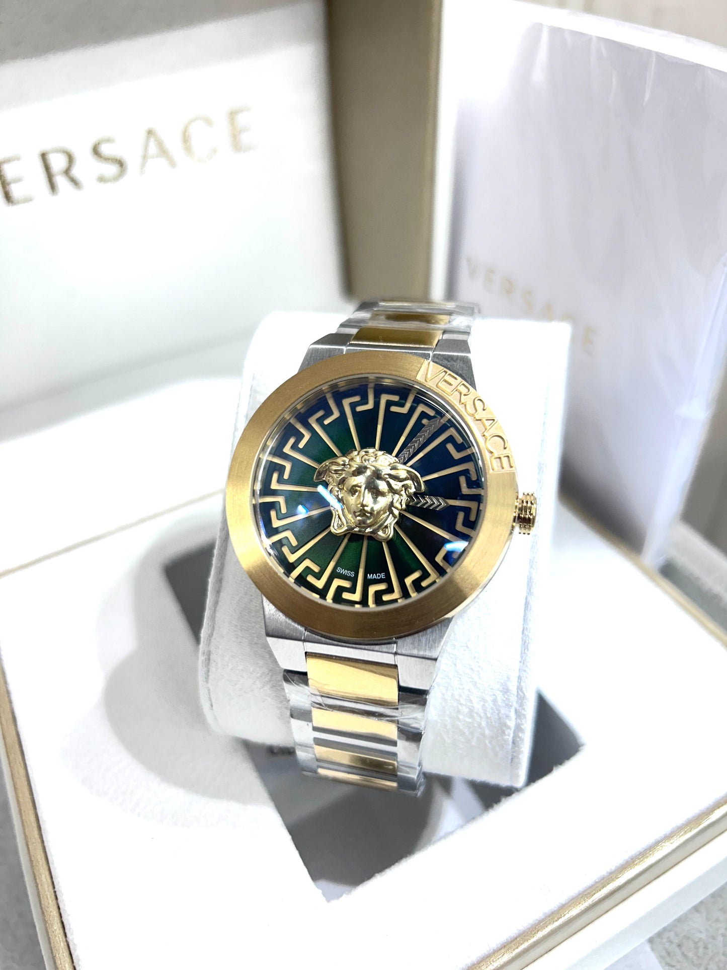 Versace Watch Medusa Green Dial Dual Tone Swiss Watch ( Without Box )