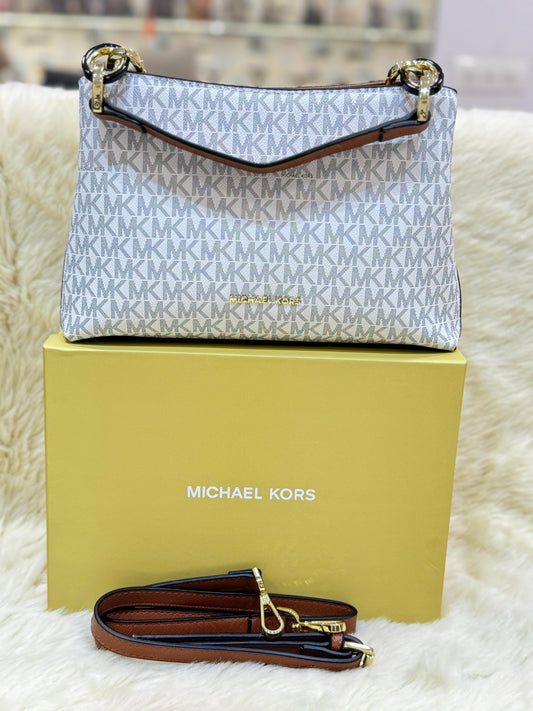 MICHAEL KORS BEIGE BROWN SELMA HANDBAG ( WITH BOX )