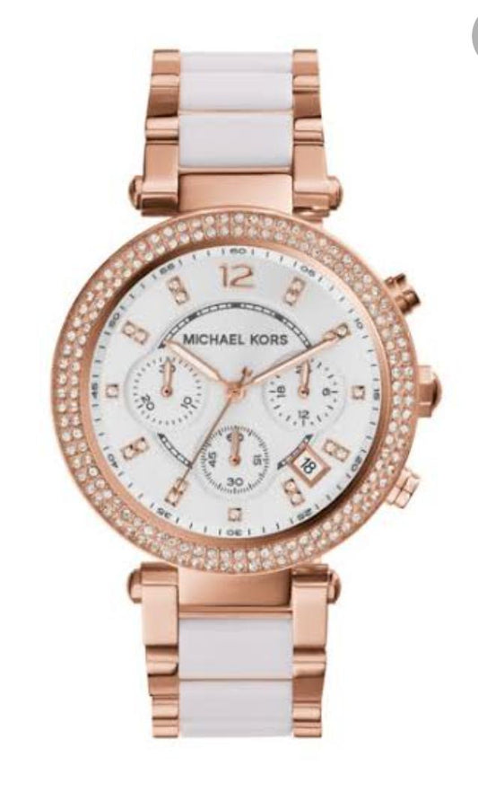 Michael Kors Watch Parker Women's Watch, Chronograph Movement with Stainless Steel  Bracelet ( without Box )