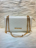 M Signature Textured Chain Shoulder Bag – White | TBS-049
