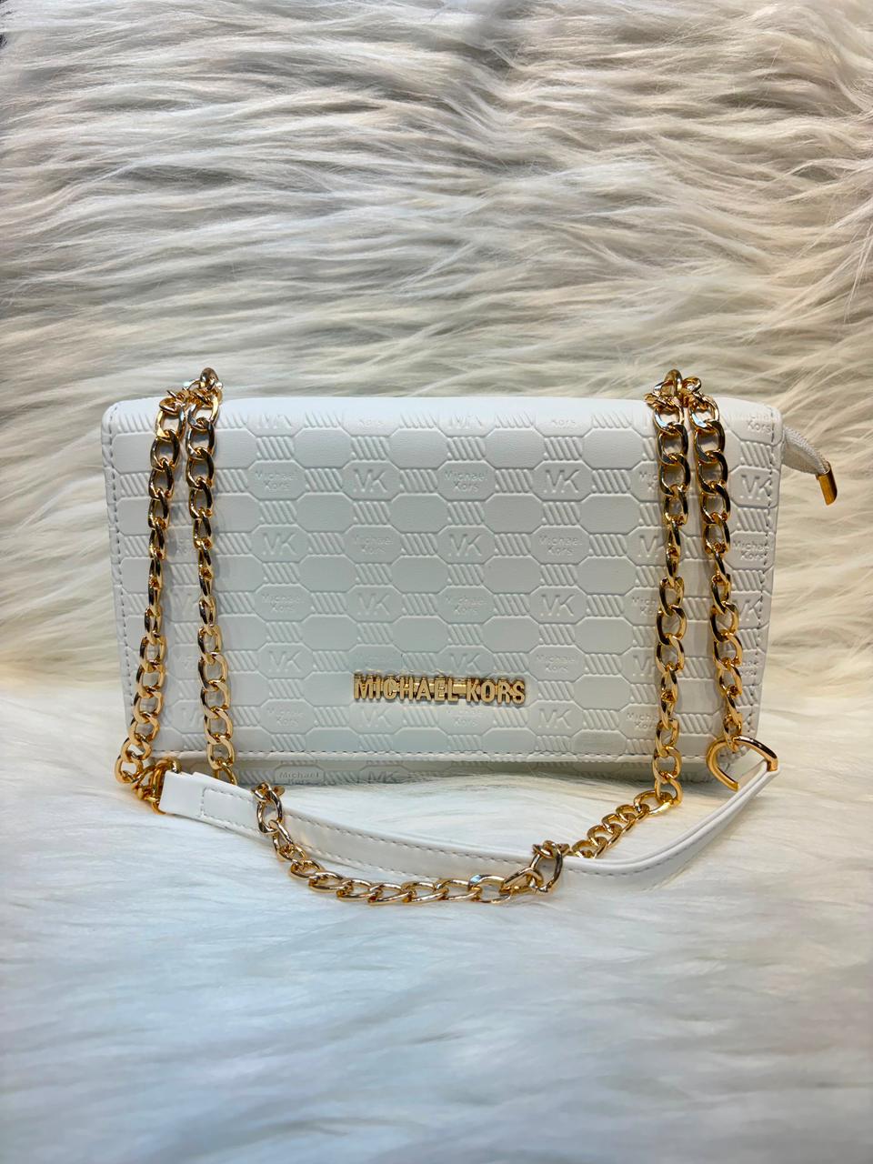 M Signature Textured Chain Shoulder Bag – White | TBS-049