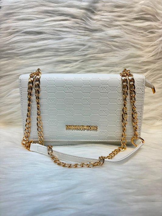 M Signature Textured Chain Shoulder Bag – White | TBS-049