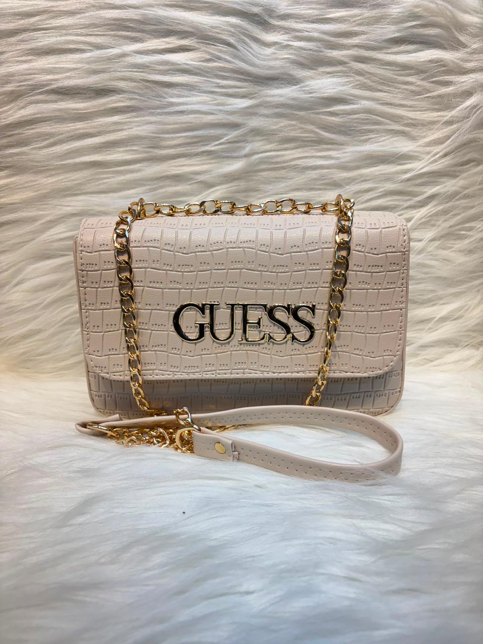G Croc Texture Chain Sling Bag – White | TBS-047