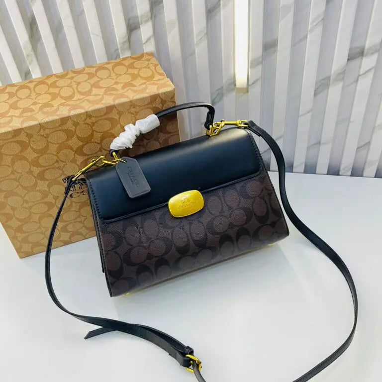 COACH ELIZA COFFEE BROWN TOP HANDLE SLING BAG ( WITH BOX )