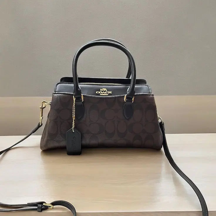 COACH DARCIE CARRYALL COFFEE BLACK MEDIUM HANDBAG ( WITH BOX )
