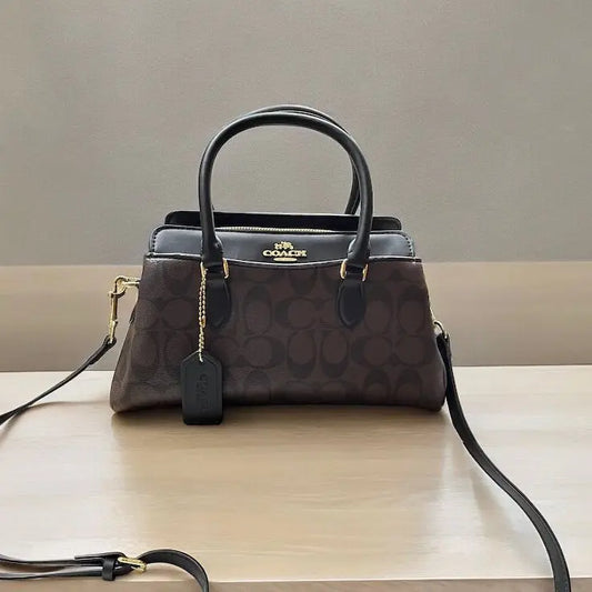 COACH DARCIE CARRYALL COFFEE BLACK MEDIUM HANDBAG ( WITH BOX )