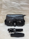 LEATHER IMPORTED SHOULDER BAG TBS-35 BLACK
