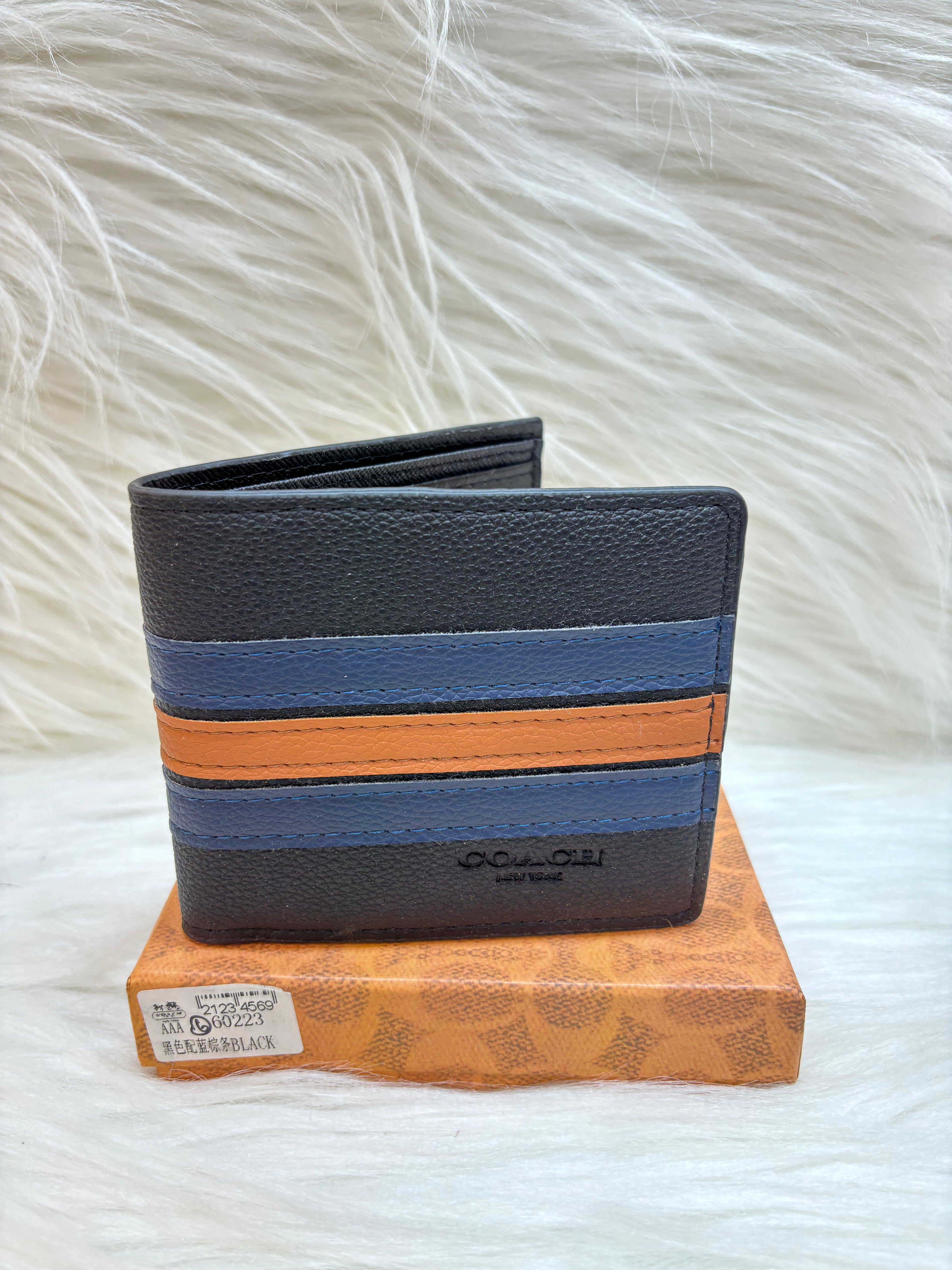 COACH MEN'S WALLET TBS-B-23 BLACK-W-BLUESTRIP