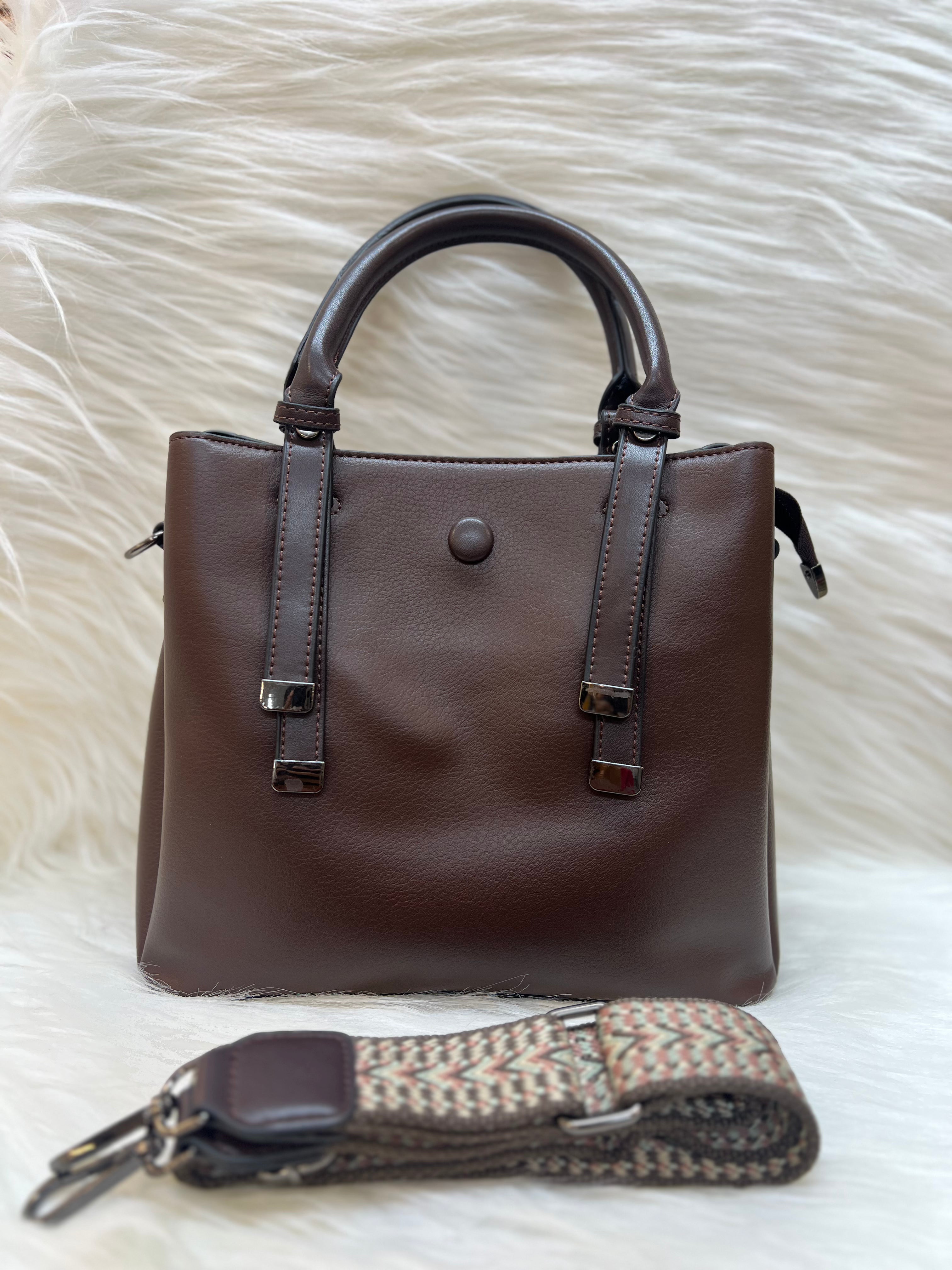 LEATHER IMPORTED MEDIUM HAND BAG TBS-63 BROWN