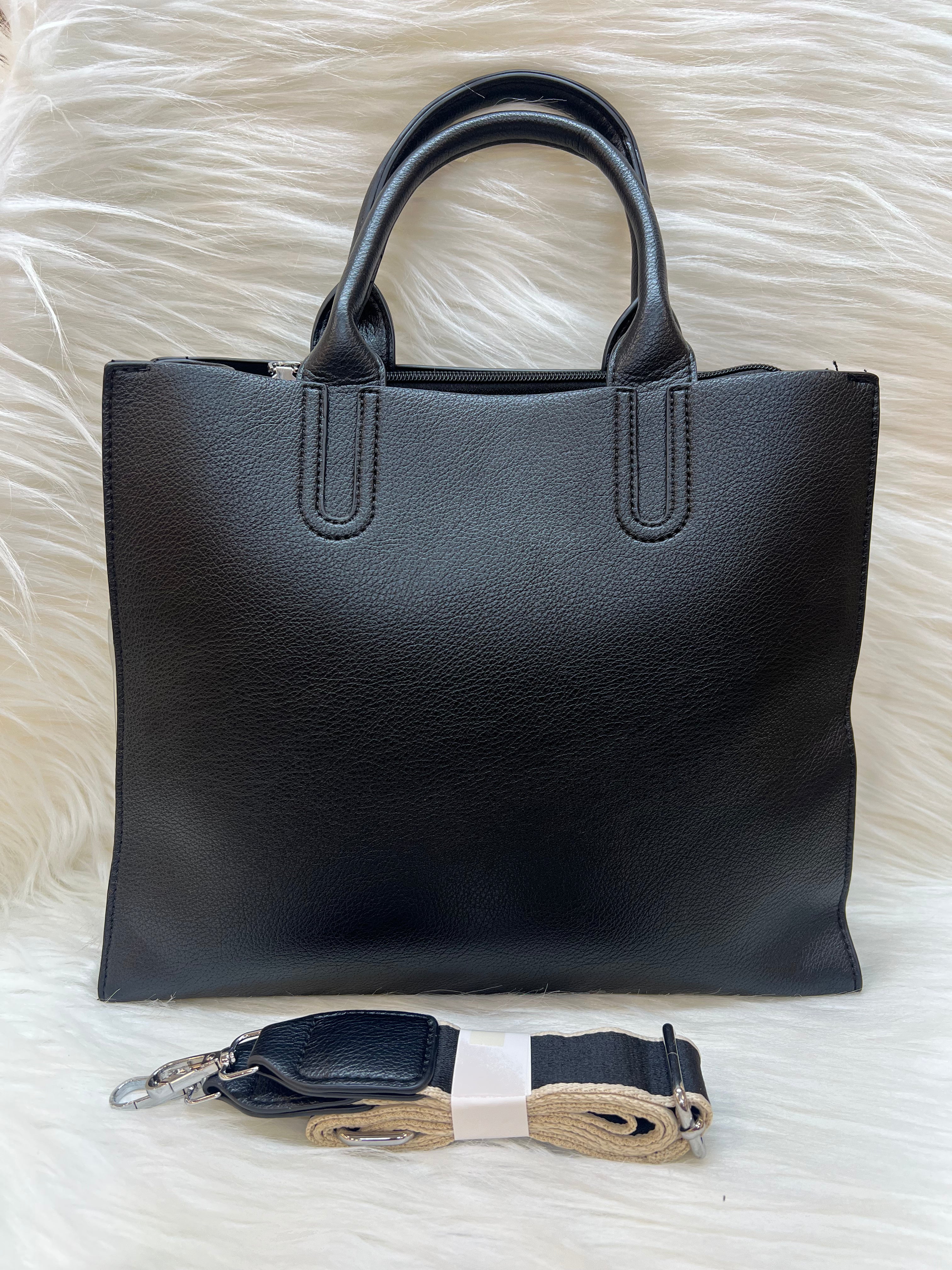 LEATHER IMPORTED BIG HAND BAG TBS-64 BLACK