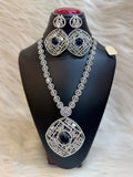 LUXURIOUS SILVER-PLATED SAPPHIRE BLUE DIAMOND JEWELLERY SET-TBS-03