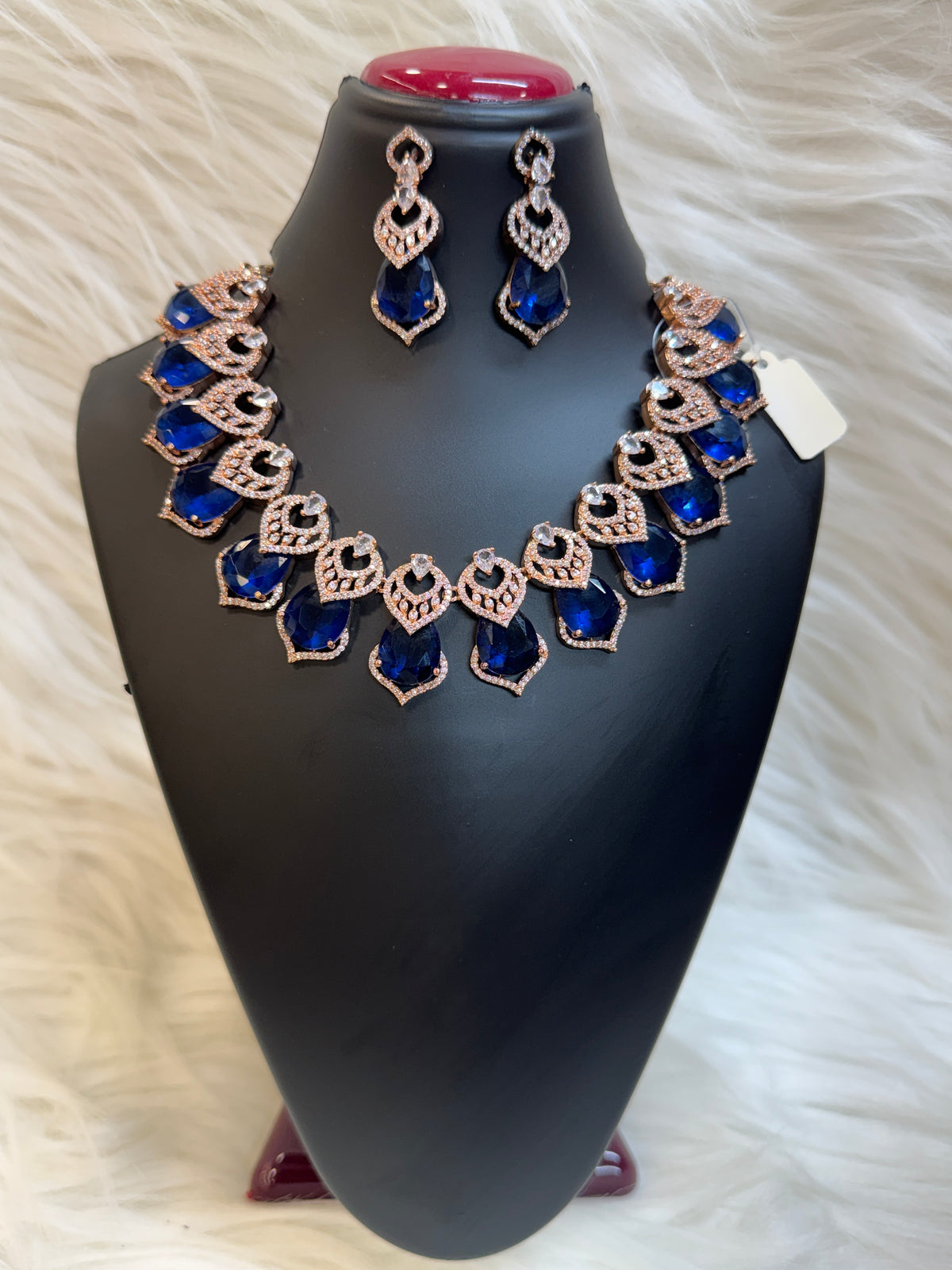 STUNNING ROSE GOLD& SAPPHIRE BLUE CUBIC ZIRCONIA JEWELLERY SET-TBS-04
