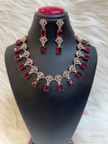 ELEGANT ROSE GOLD FINISH RUBY& AMERICAN DIAMOND NECKLACE SET WITH MATCHING EARRINGS-TBS-05