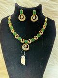 ELEGANT GOLD PLATED EMERALD GREEN CZ PEACOCK NECKLACE SET WITH MATCHING EARRINGS -TBS-07
