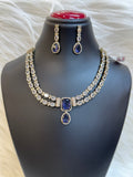 ELEGANT DOUBLE LAYER ROYAL BLUE SAPPHIRE& CZ NECKLACE SET WITH MATCHING EARRINGS-TBS-08