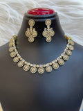 CLASSIC GOLD PLATED ALL-DIAMOND CZ CIRCULAR MOTIF NECKLACE SET WITH MATCHING EARRINGS-TBS-10