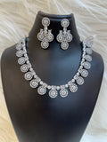 CLASSIC SILVER PLATED ALL-DIAMOND CZ CIRCULAR MOTI NECKLACE SET WITH MATCHING EARNINGS-TBS-13