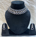 BLUE QUEEN-SAPPHIRE BLUE AMERICAN DIAMOND CHOKER WITH EARNINGS TBS-33