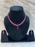 RUBY LEAF-PINK AD DIAMOND MINIMAL NECKLACE SET WITH EARNINGS TBS-18