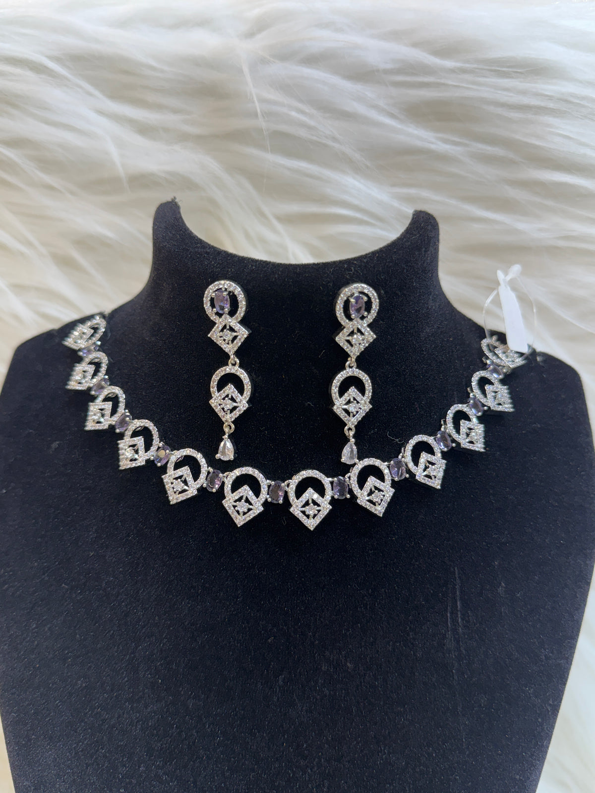 PURPLE AMERICAN DIAMOND MODERN NECKLACE SET WITH EARNINGS TBS-19