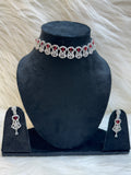 RUBY RED AMERICAN DIAMOND CHOKER SET WITH EARRINGS TBS-23