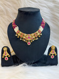 ANTIQUE RAJWADI CHOKER SET WITH PEARL MALA-RUBY KUNDAN GOLD PLATED NECKLACE WITH EARRINGS TBS-25