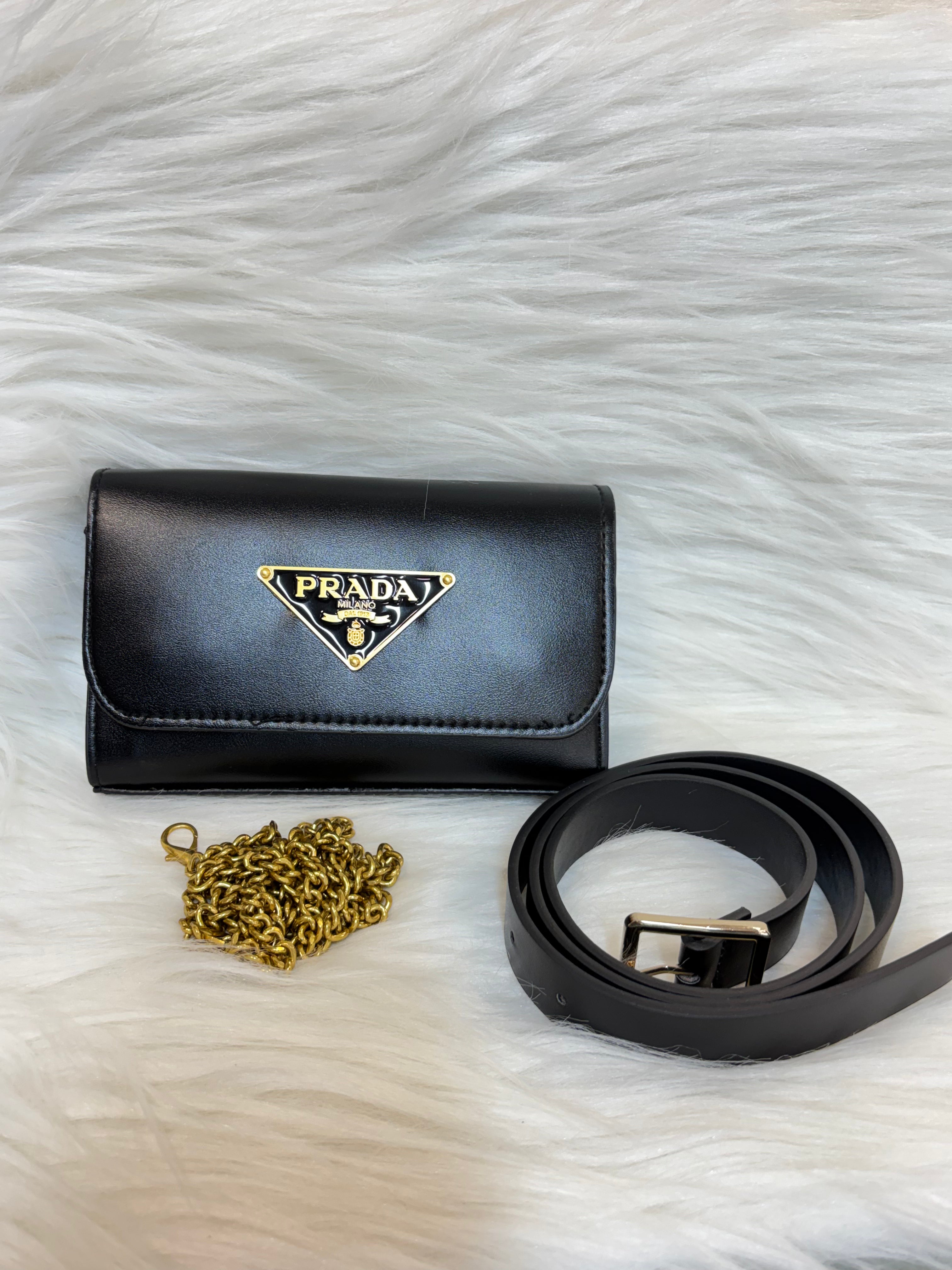 PRADA PREMIUM WAIST SLING BAG TBS-B8 BLACK