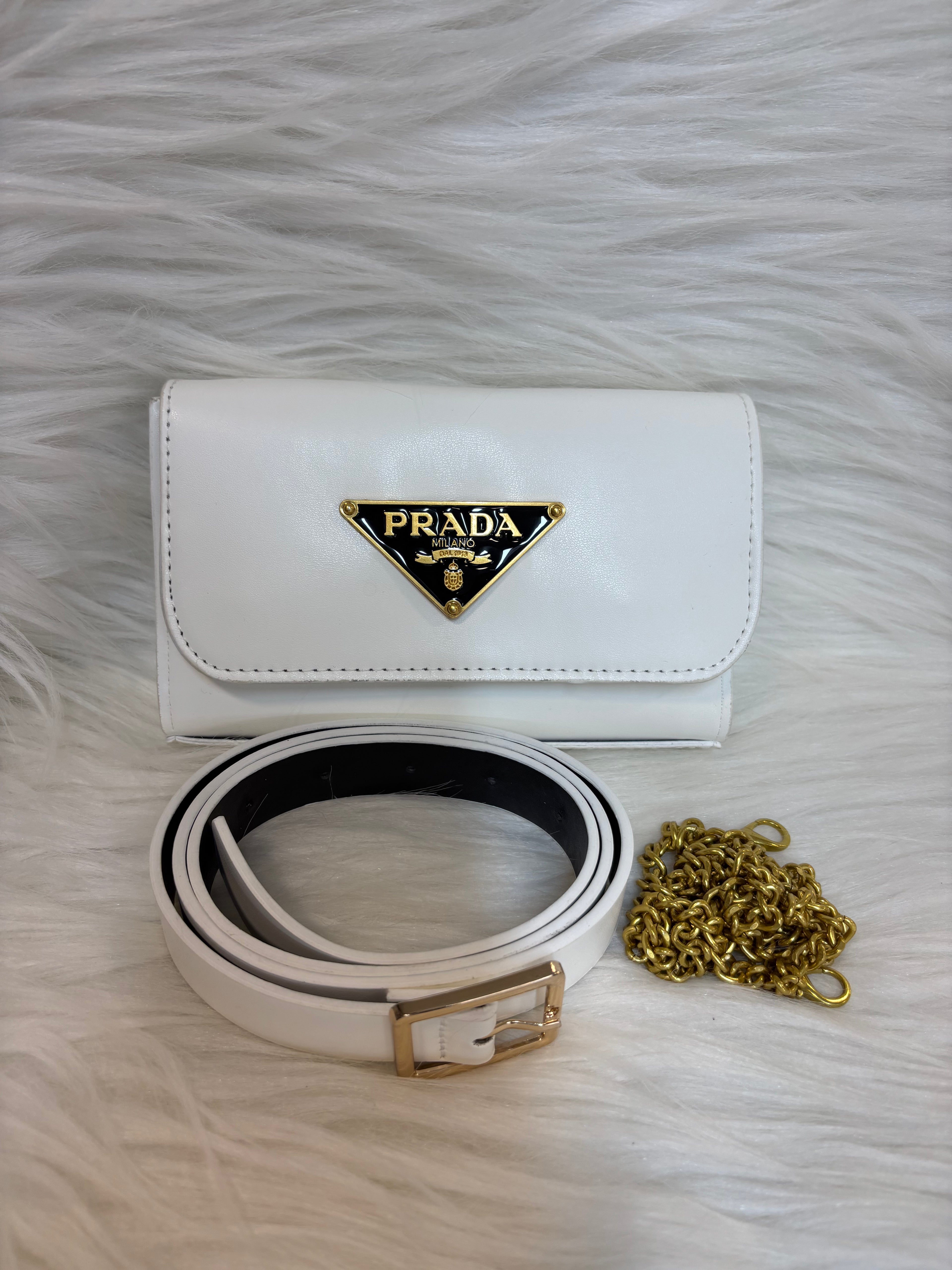 PRADA PREMIUM WAIST SLING BAG TBS-B9 WHITE