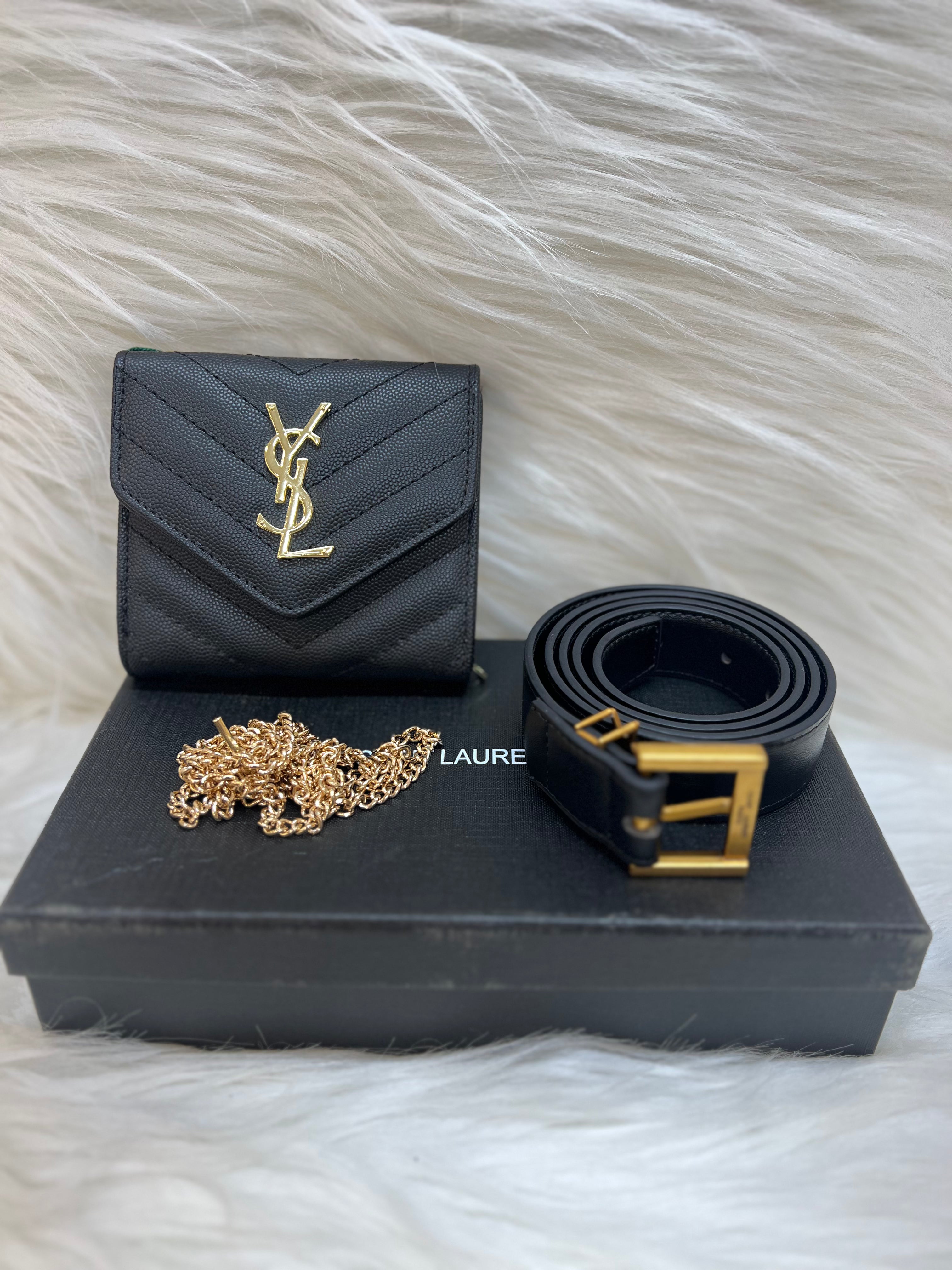 YSL LADIES WALLET+BELT COMBO TBS-B-96-BLACK