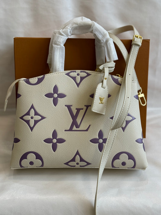 LOUIS VUITTON OFF WHITE / LAVENDER ON THE GO BAG ( WITH DOUBLE BOX )