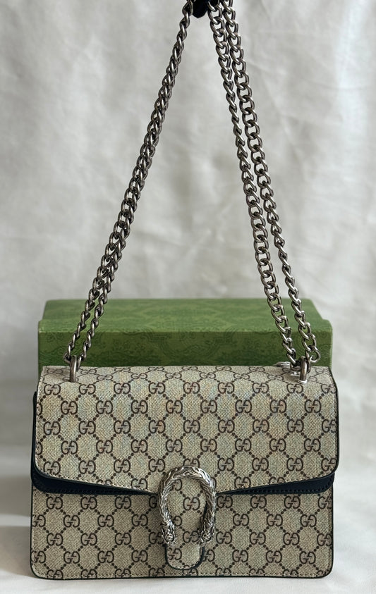 GUCCI DIANOYSUS OPHIDIA ENVELOP KHAKI AND BLACK COLOR SLING BAG ( WITH BOX )