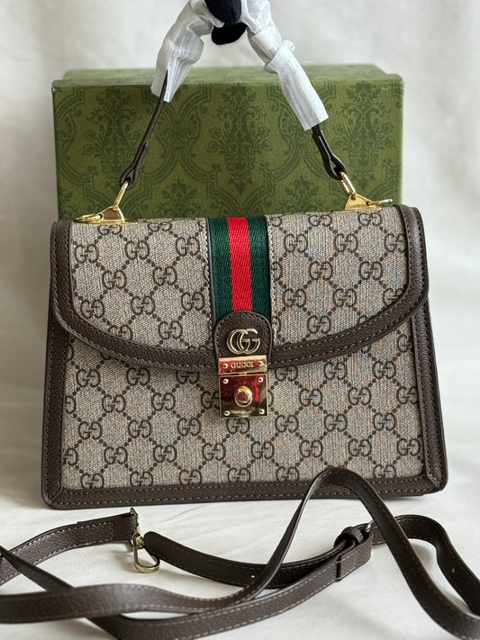 GUCCI GG OPHIDIA PREMIUM QUALITY WEB TOP HANDLE BAG ( WITH BOX )