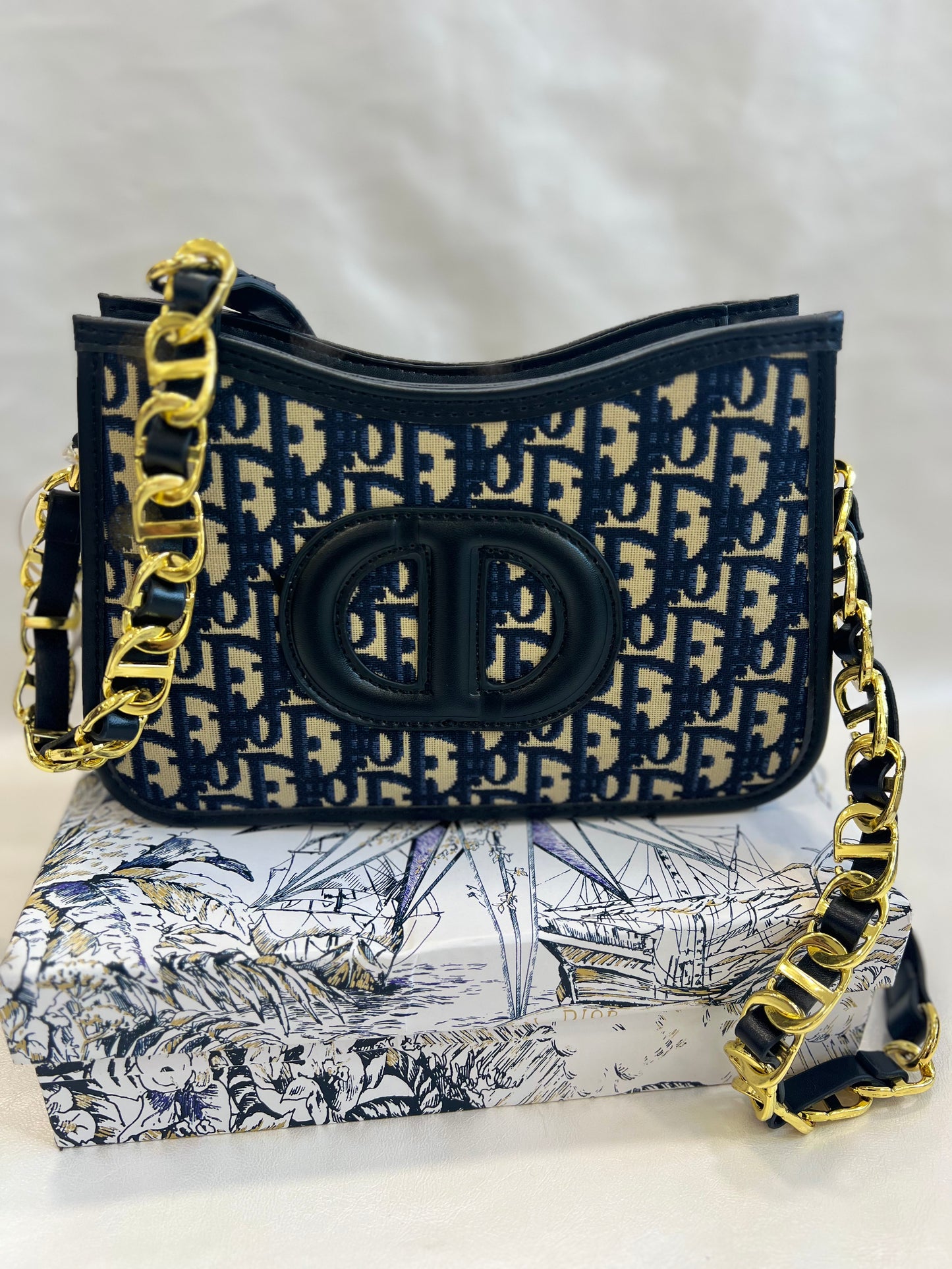DIOR BLUE COLOR CD SIGNATURE MINI JACQUARD SLING BAG (WITH BOX)