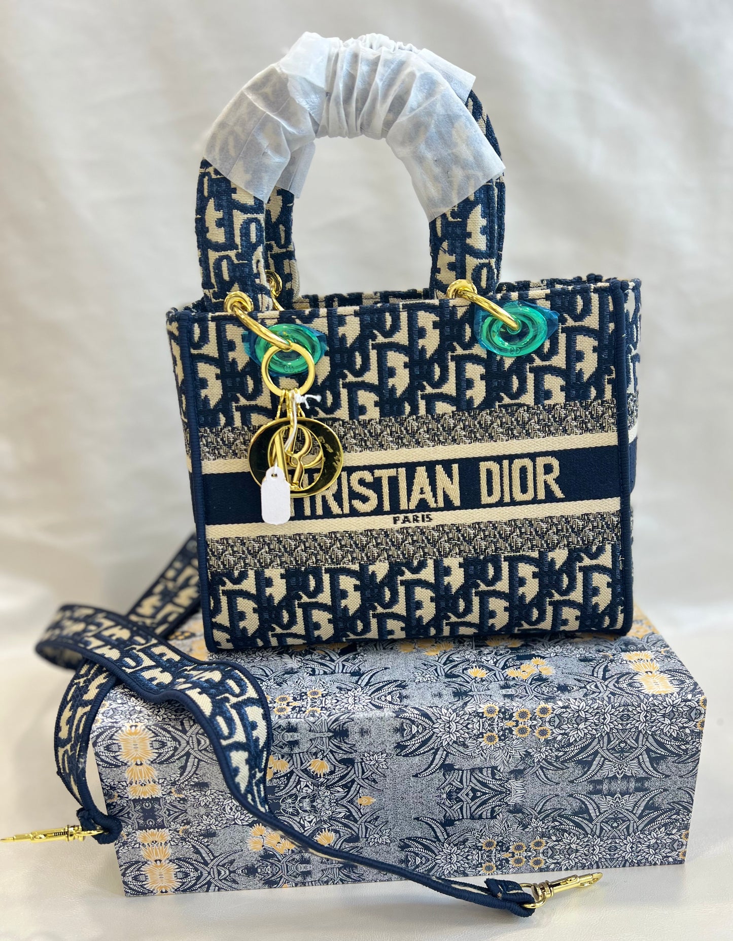 CHRISTIAN DIOR LADY DIOR BLUE TIGER HANDBAG (WITH BOX)