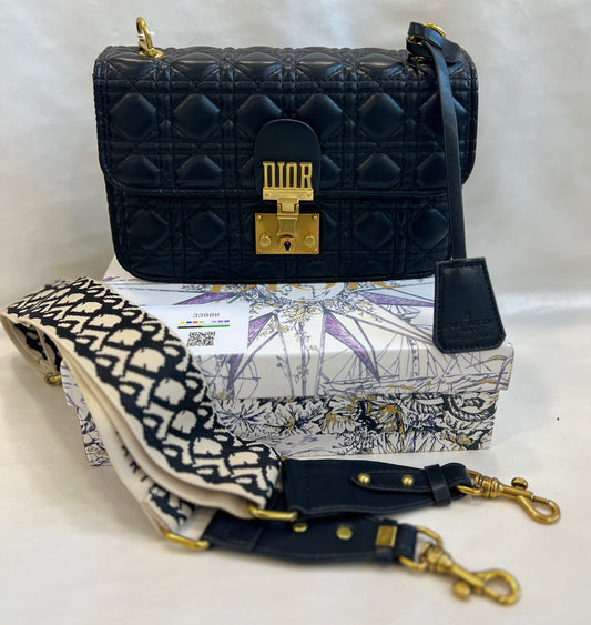 DIOR BLACK LEATHER SHOULDER BAG (WITH BOX)