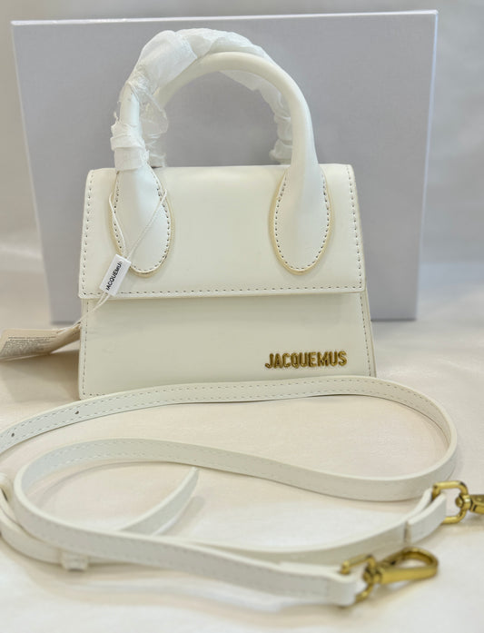 JACQUEMUS  CHIQUITO WHITE CROCO SMALL HANDBAG ( WITH BOX )