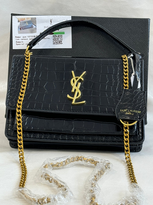 YSL KATE BLACK CROCO SLING BAG (WITH BOX )