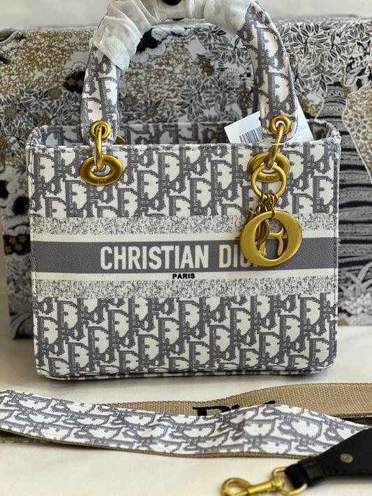 CHRISTIAN DIOR LADY DIOR GREY TIGER HANDBAG ( WITH BOX )